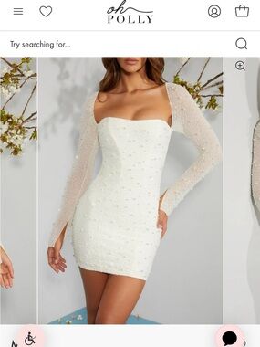 Oh Polly Milani White Pearl-Embellished Strapless Mini Dress